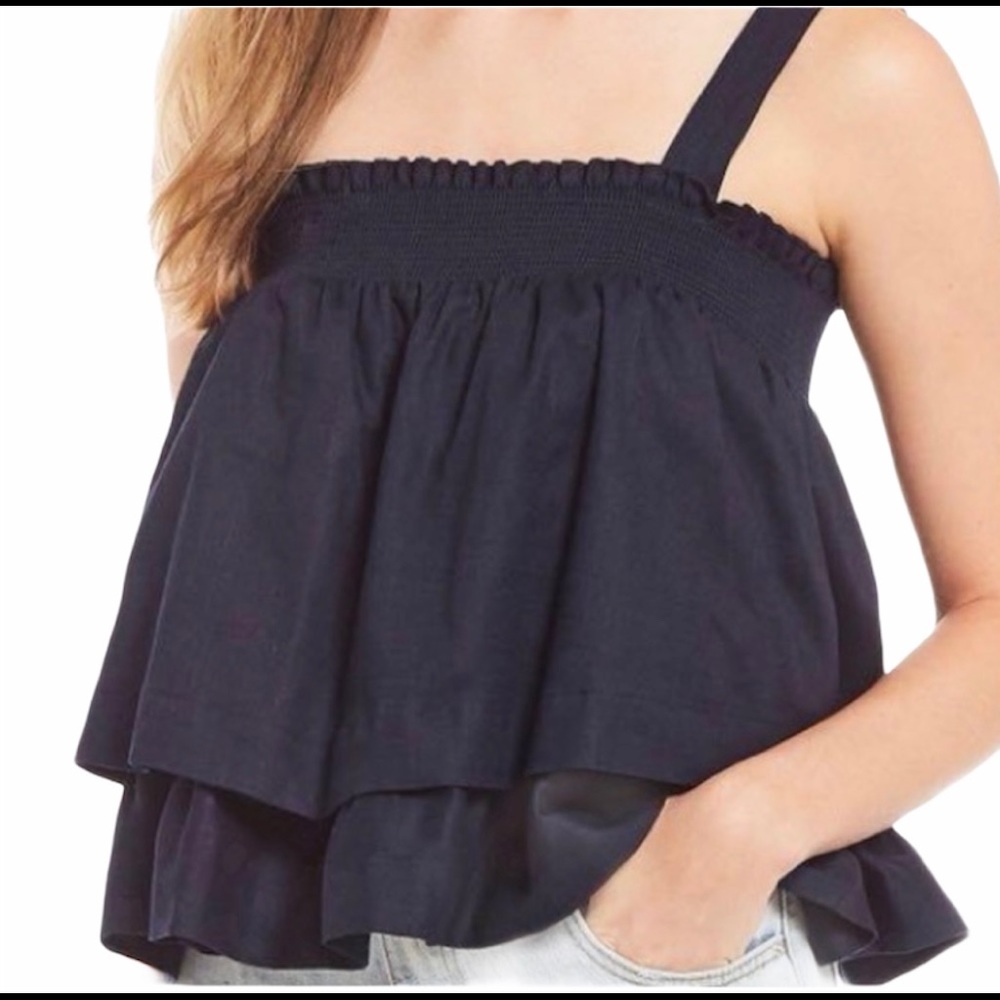 Gianni Bini Tina Top Women’s Large Navy Blue Sleeveless Ruffle Layer NWT